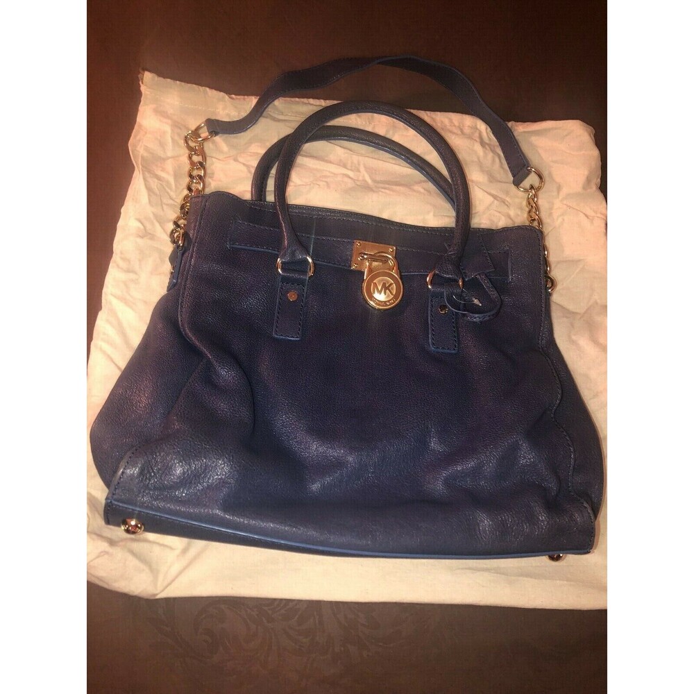 Michael Kors Hamilton Satchel Chain bag Navy Blue USED Women's Travel Unisex